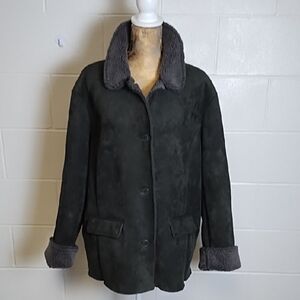 Lands' End Suede  Sherpa Barn Jacket with Prominent Collar and Contrasting Cuffs